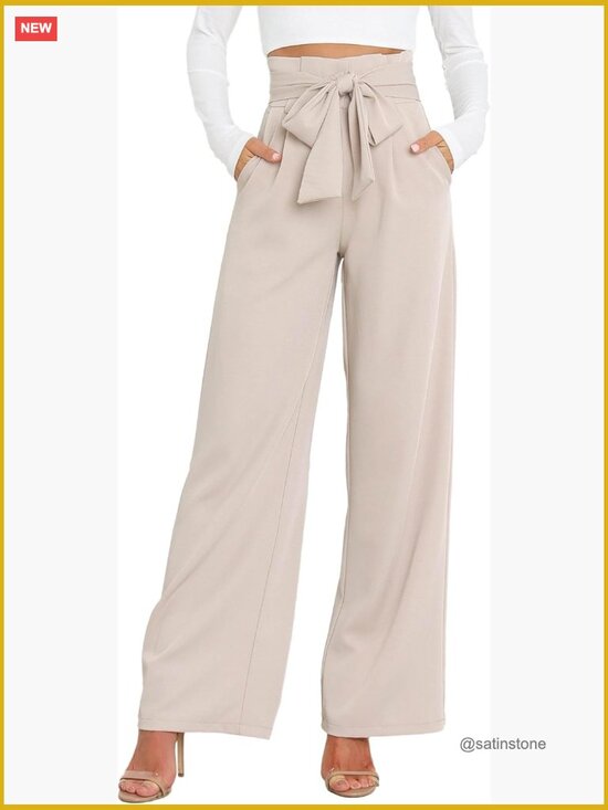 Pants - High Waisted Wide Leg Palazzo Pants with Pleated Front